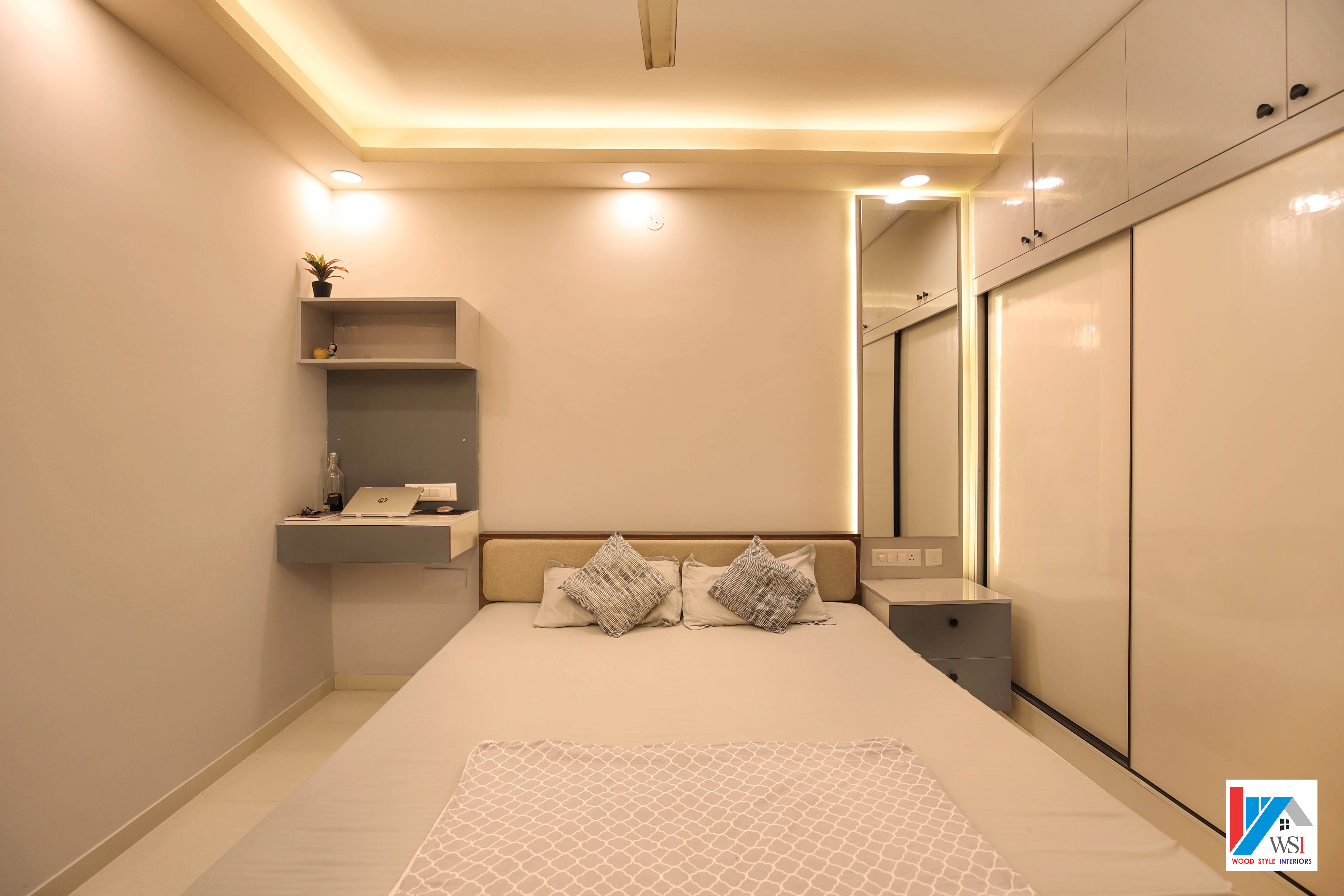 Contemporary interior with spotlight ceiling